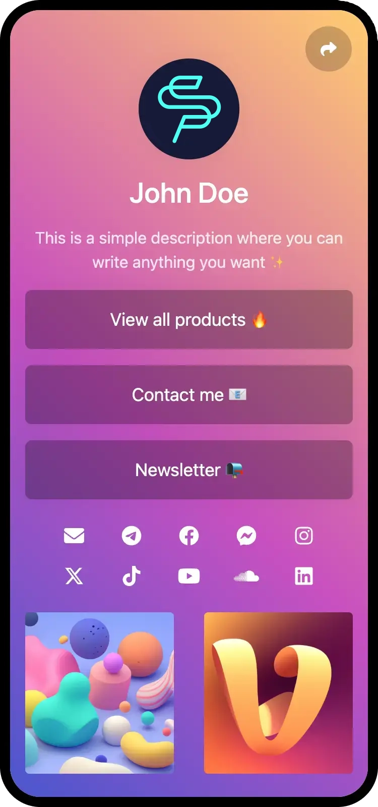 Screenshot of biolink page examples